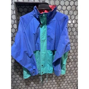 Vintage 80s Izod Green Full Zip Windbreaker Mens Large Color block Blue Red Teal
